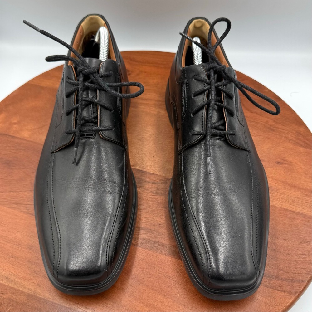 Clarks Unstructured Kenneth Black Leather Bicycle Toe Lace Up Oxford‎ Shoes M11